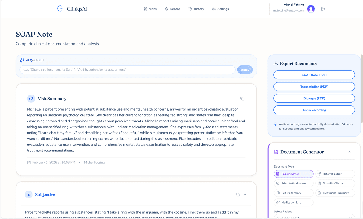 CliniqsAI - AI-Powered Medical Documentation